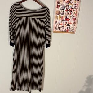 Vintage Oops California Striped Black and Tan Shift Dress